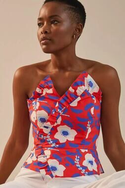 Hutch Anthropologie Strapless Ruffle Floral Corset Top Size 10